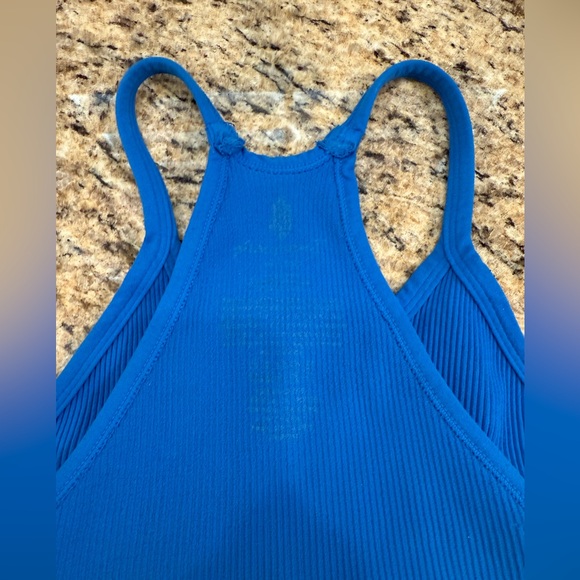Free People High Neck Ribbed Crop Top - Blue (Size M/L) - Picture 3 of 3
